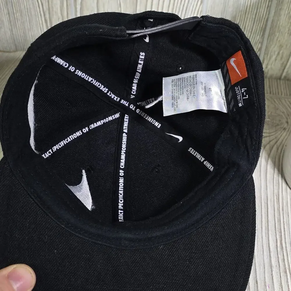 Nike Black White Embroidered Swoosh Logo Snapback Hat Kids Size 4-7